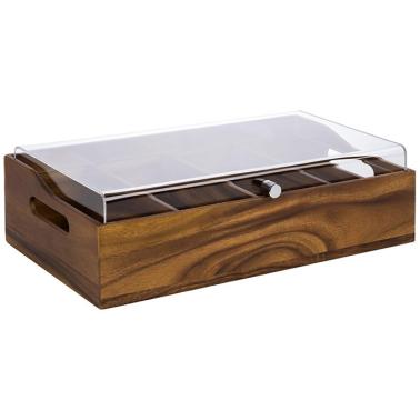Дървен разделител / кутия за прибори с 4 разделения и акрилен капак, 51x28xh13см, nature, стакабъл – APS