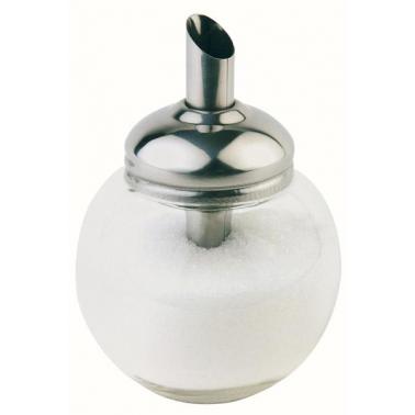 Стъклена захарница   с иноксов с дозатор  ф8,5см h12см  150мл - APS
