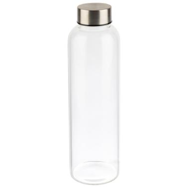 Стъклена бутилка за вода с иноксово капаче и силиконово уплътнение, 18/8, ф6,5см, h23,5см, 550мл – APS