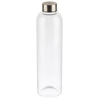 Стъклена бутилка за вода с иноксово капаче и силиконово уплътнение, 18/8, ф7,5см, h28,5см, 1л – APS