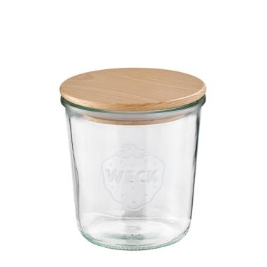 Комплект от 2 стъклени буркана с дървен капак и силиконово уплътнение, ф11см, h11см, 580мл, Weck - APS