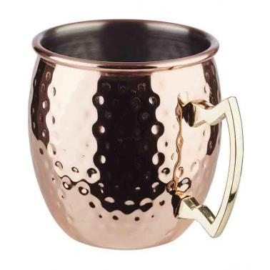 Иноксова релефна чаша за коктейли с дръжка, ф9см, h10см, 500мл, copper, „MOSCOW MULE“ – APS
