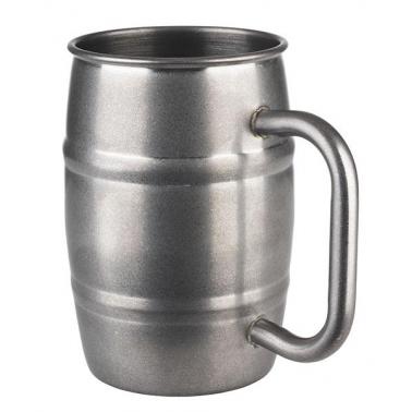 Иноксова релефна чаша за бира / коктейли с дръжка, ф8,5см, h13см, 500мл, стакабъл, „BEER MUG“ – APS