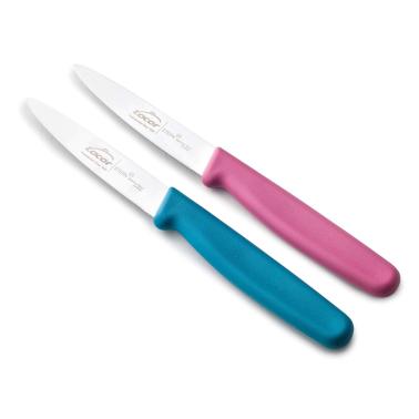 Комплект от 2 кухненски ножа от неръждаема стомана с полипропиленови дръжки, 10см, синьо/розово, ETERN – Lacor